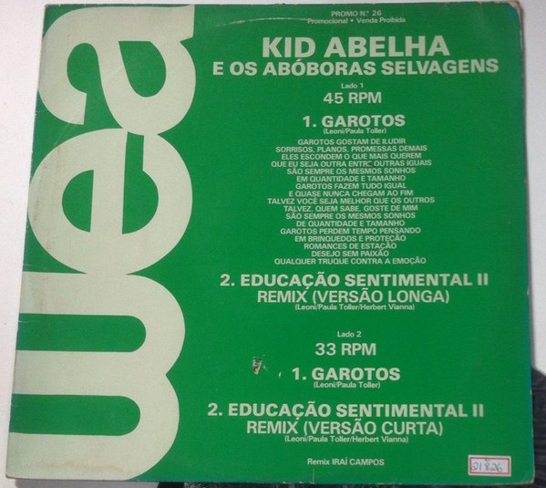 Kid Abelha - Garotos / Educação Sentimental II Remix [Promo 12″] encarte